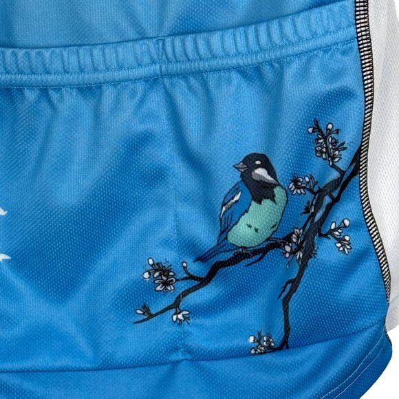 Primal Women's Cycling Jersey Small? Blue Birds Print Short Sleeve Back Pockets - Picture 9 of 11